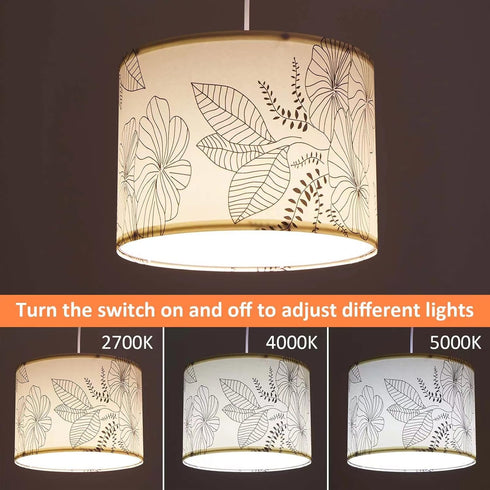 CCKZQYR 15 3 Bulb Plug in Pendant Light, FT Hanging Lamp with Plug in Cord, On/Off Switch, Flower Fabric Shade, Color