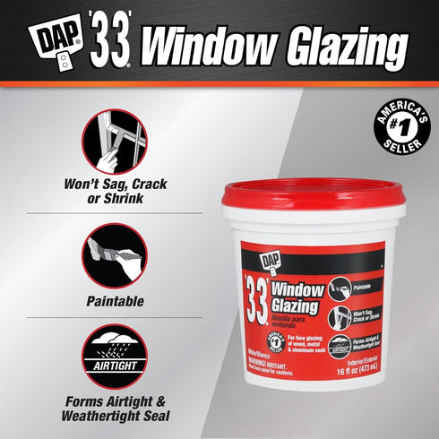 Dap 12121 Glazing Compound, 1-Pint, White, 33