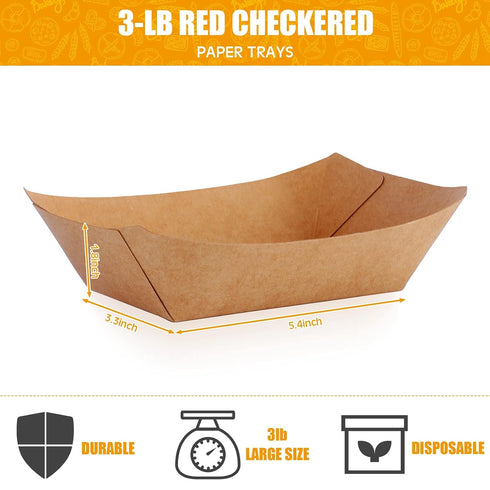 3 lb 300 Pack Zhehao Kraft Paper Food Trays Disposable Nacho Hot Dog Trays Bulk Paper Food Boats Brown Serving Boats