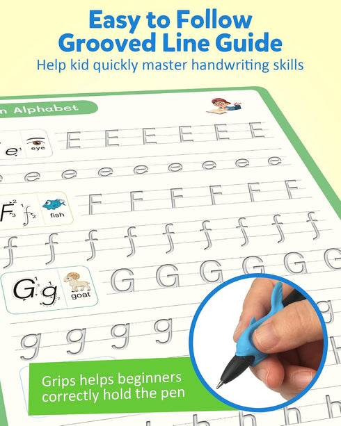 6Pcs 3-8 Coogam Magic Grooved Writing Practice for Kids, Grooved Handwriting Copybook with Pens, Learn to Write Number