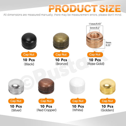Rustark 70Pcs 7 M5 Colors Cap Nut Assortment Kit Ceiling Lamp Screw Nut Lamp Shade Screw Caps Lamp Knob Nuts Ceiling