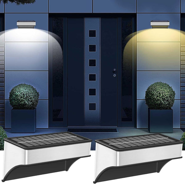 Solar Fence Lights Outdoor,Step Lights Solar Powered with 9 Lighting Options, IP65