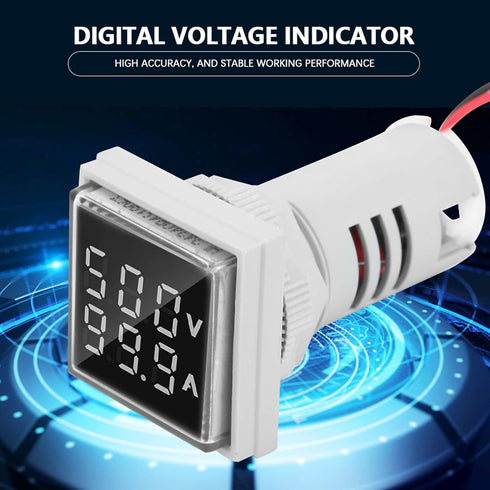 AC Current and Voltage Indicator, 22mm AC Voltage Current Display Meter, 0-100A 60-500V LED Display Voltmeter AC Ammeter Voltmeter Square Head Voltage Meter Current Detector(White)