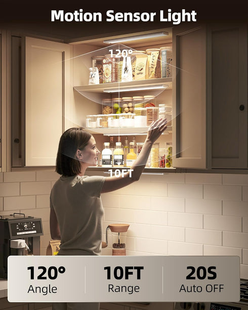 2Pack 16inch Dimmable 3 Closet Counter Under Cabinet Lighting, Rechargeable Motion Sensor Light Indoor, Color Temps