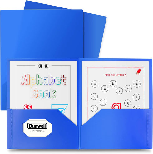 Dunwell Plastic Folders with Pockets, 3 Pack Blue, 2 Pocket Poly Folders for School, Home, Office