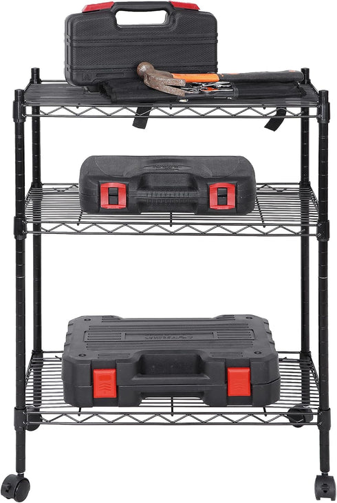 3-Shelf (3-Shelf) Shelving Storage Unit Adjustable Heavy Duty Metal Shelf with Wheels Casters for Laundry Office Garage