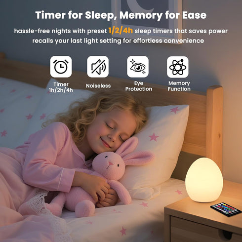 16 Dimmable Baby Night Light: Colors Changing Silicone Egg Light for Nursery, Rechargeable Touch Nightlight for Kids