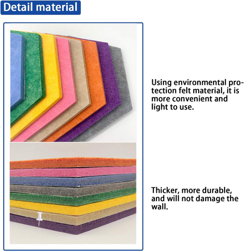 Felt Bulletin Board, Multiple Color Hexagon Felt Pin Board with 50 pcs Push Pins, Memo Board and Notice Board for Home Office Classroom Wall or Decorative, Size:6.7 x 7.8 inches, 8 Pcs by Runloon