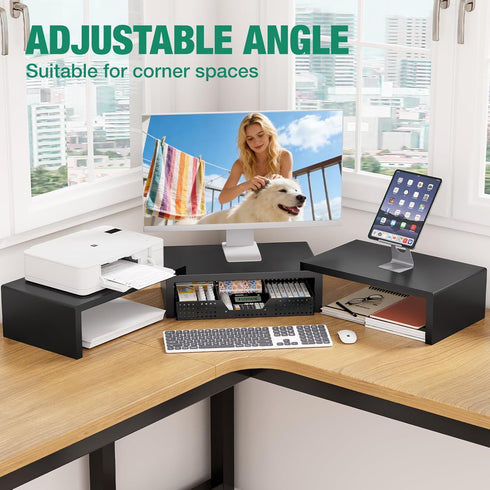 OPNICE Dual Computer Monitor Stand Riser, Desk Organizer with Drawer, Office Desk Accessories & Workspace Organizers