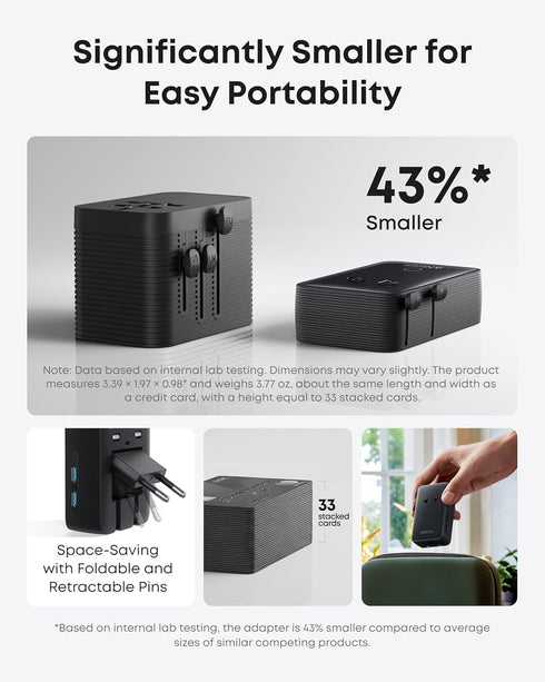 Anker 5-Port 1 2-Pin 2 2 20W, 200+ Countries, (1-Pack) Nano Travel Adapter, Power Adapter with AC, USB A, USB C