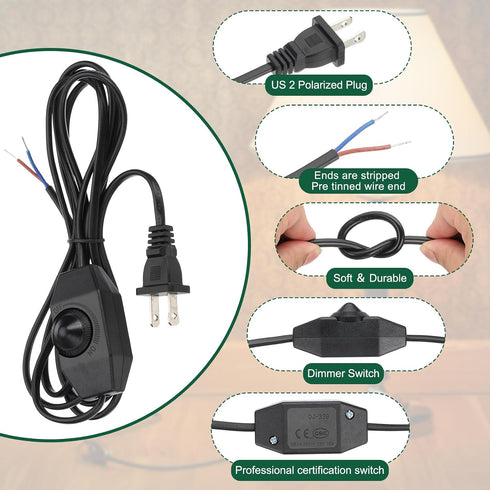 8 1 Set PATIKIL Feet Lamp Cord with Plug, UL List Lamp Power Cord with Full Range Rotary Lamp Switch Stripped Ends