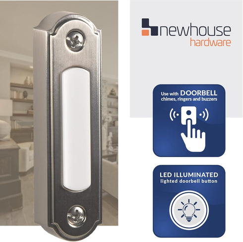 Newhouse Hardware LED Lighted Metal Door Chime Push Button (Satin Nickel) for Surface Mount Door Bell