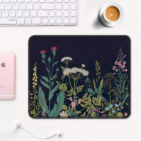 Mouse Pad, Square Nature Style Anti-Slip Rubber Mousepad with Durable Stitched Edges for Gaming Office Laptop Computer Women Men Kids, Cute Custom Pattern, 12" x 9", Pretty Flowers at Night by Auhoahsil