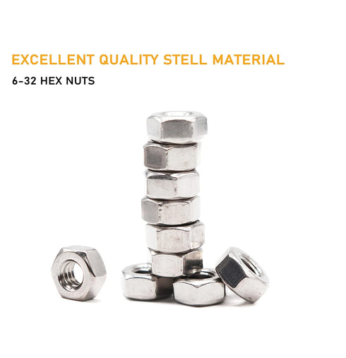 binifiMux 100pcs #6-32 304 Stainless Steel Hex Nuts, Lock Nuts