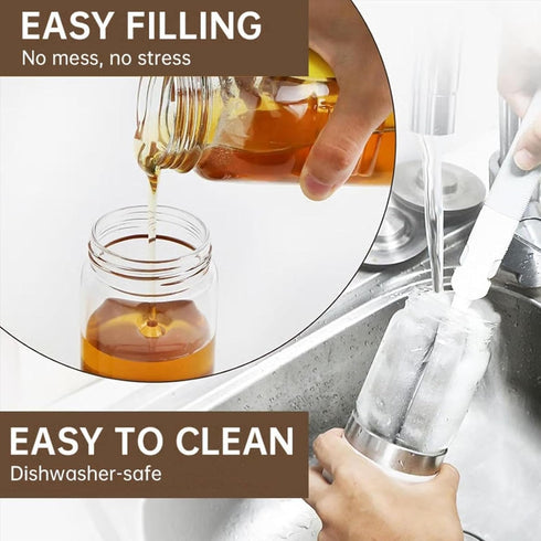 Generic 12oz (2 Honey Dispenser No Drip With Base, Pressure Design, Glass Honey Dispenser, with Handle and Stand
