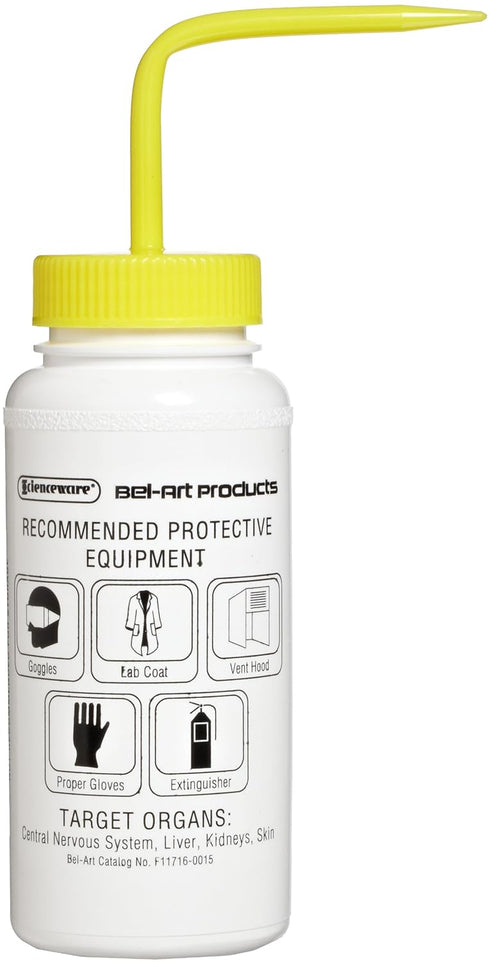 SP Bel-Art Right-to-Know Safety-Vented/Labeled 4-Color Sodium Hypochlorite (Bleach) Wide-Mouth Wash Bottles; 500ml