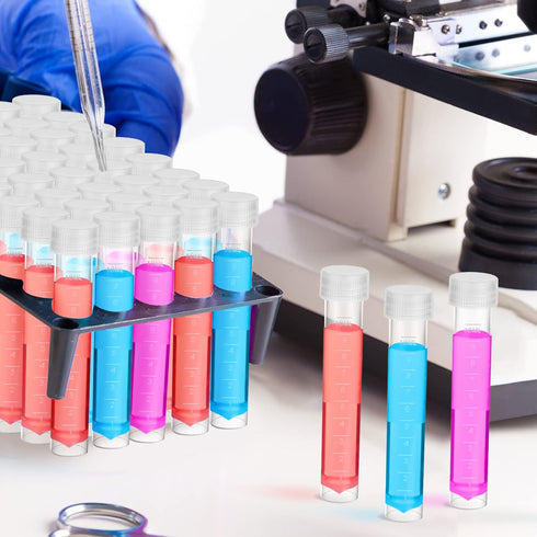 100 Pcs 10ml Plastic Test Tubes with Lids - Clear Storage Tubes with Silicone Sealing Ring for Science Experiments