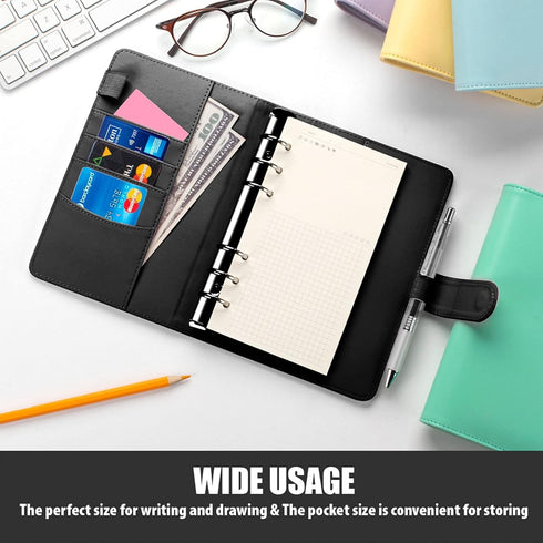 Sooez A6 Binders, Budget Binder, 6 Ring Binder with Magnetic Buckle Closure, A6 Leather for Women