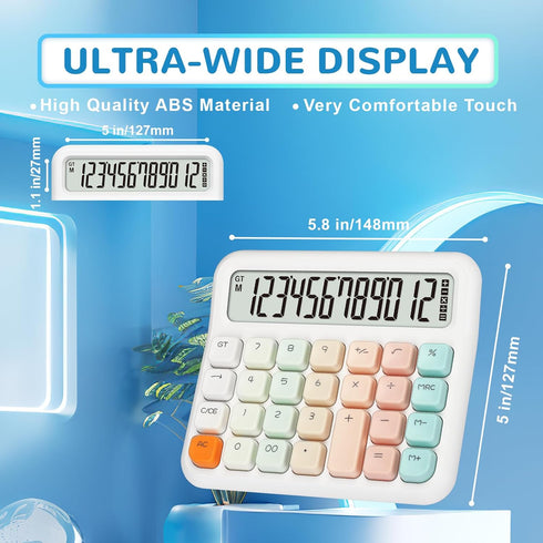 Pendancy Desktop Calculator, 12 Digit Gradient Pink Basic Calculator with Extra Large LCD Display for Home, School,