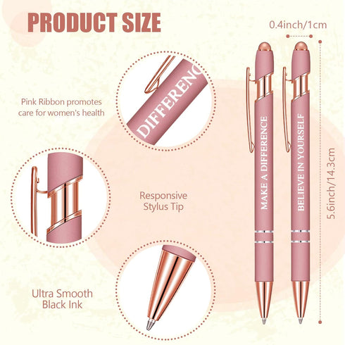 Zonon 12 Pieces Inspirational Motivational Quotes Ballpoint Pens with Stylus Tip Fine Point Smooth Writing Pens Metal Black Ink Pens Stylus Pen Set (Rose Gold,Boss Lady) by Zonon