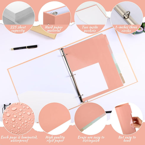 Ctosree 5 Sets 1 Inch Heavy Duty 3 Ring Binder with 2 Pockets, 5 Tab Dividers, 8.5 x 11 Inch Plastic Film and File