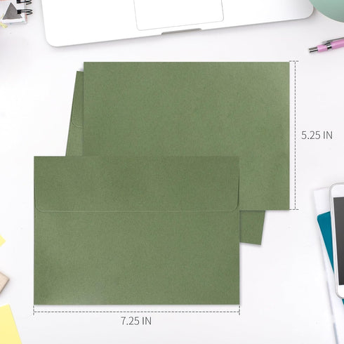 Granhoolm 100 Pack Green Pearlized Shimmer 5x7 Envelopes, Sage Green A7 Self Seal for Invitations