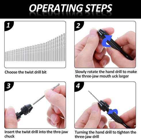 57 Pieces Hand Drill Bits Set, Pin Vise Hand Drill, 46 Micro Twist Drill Bits, 10 PCB Mini Drill Bits