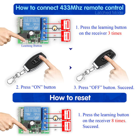 DieseRC 433Mhz Universal Wireless Remote Control Switch, DC 12V 1CH RF Relay Receiver Module with 5 Transmitters