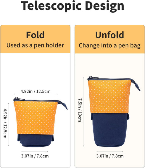 Sooez Cute Stand Up Pencil Case, Telescopic Pouch, Portable Holder, Spacious Bag for School Office Supplies, Orange