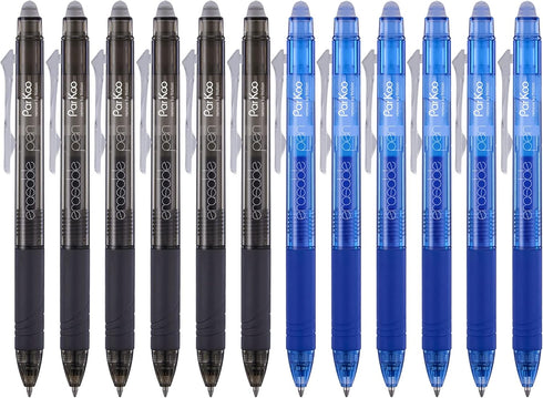 ParKoo Retractable Erasable Gel Pens, 0.7mm Fine Point, 6 Black/6 Blue Ink for Sudoku and Crossword