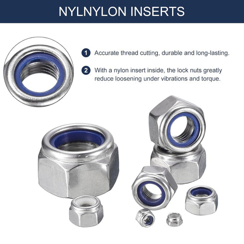uxcell 10Pcs M8 x 1.25 Nylon Insert Hex Lock Nut, Carbon Steel Self-Locking Stop Nut for Industrial Construction
