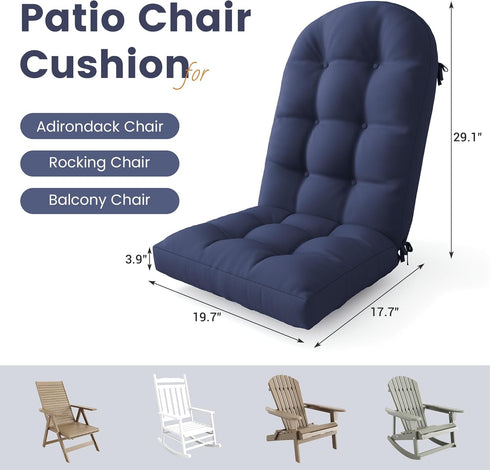 UDPATIO Adirondack Chair Cushion with Ties Water-Repellent Fade-Resistant Outdoor Seat Pads High Back Support