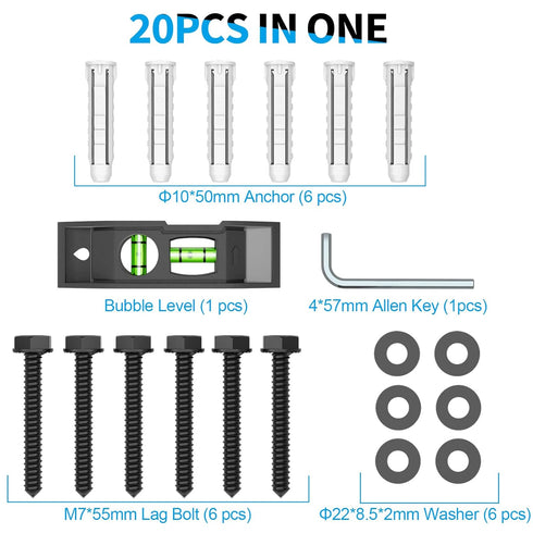 HOME VISION Lag Bolt Kit for TV Wall Mount - Includes Lag Bolts, Wall Anchors, Washers, Allen Key, Bubble Level