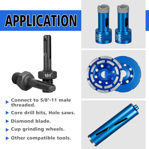 SALI 2PCS Core Drill Bit Adapter, 5/8"-11 Thread Male to 3/8" SDS Plus Shank for Diamond Hole Saw