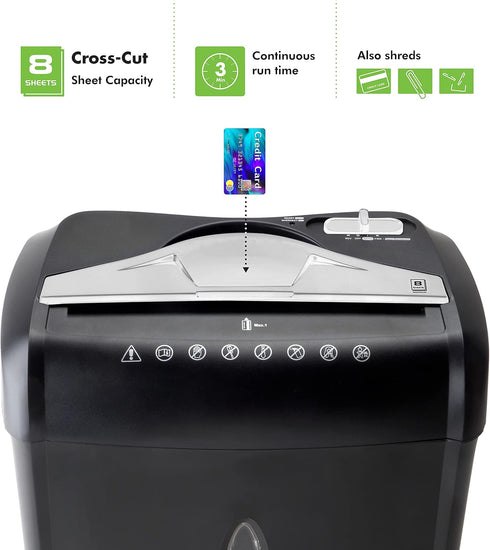 Aurora High Security Paper and Credit Card Shredder, 8-Sheet Cross-Cut with 3.7-Gallon Wastebasket