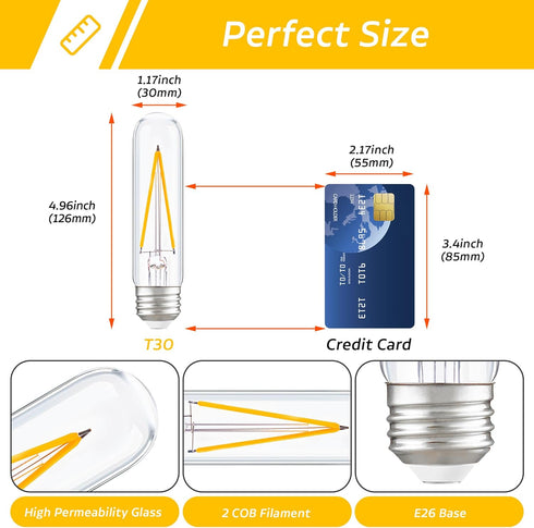 Dimmable E26 T30 T10 Bulb Bulb 4W(40W Bulbs Sconces,AC120V 2700K 400LM 90,Pack 4 LED Long Tube Light Equivalent) ,Type