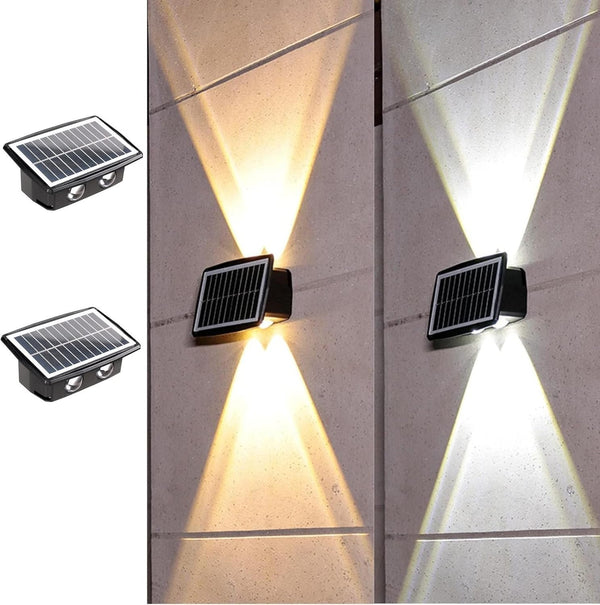 ASLIDECOR Solar Wall Lights Up Down 2 Pack, 4 Led Solar Sconce,Waterproof