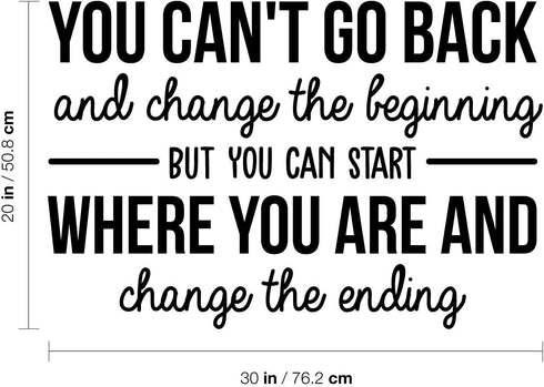 You Can't Go Back and Change The Beginning Vinyl Wall Art Decal - 20" x 30" - Modern Motivational Quote Sticker (Black)