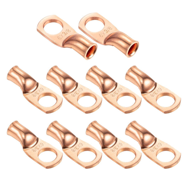 Ampper 10 Pcs Heavy Duty Copper Wire Lugs - UL Eyelets Ring Crimp Copper Terminal Connectors for 6 Awg Battery Cable