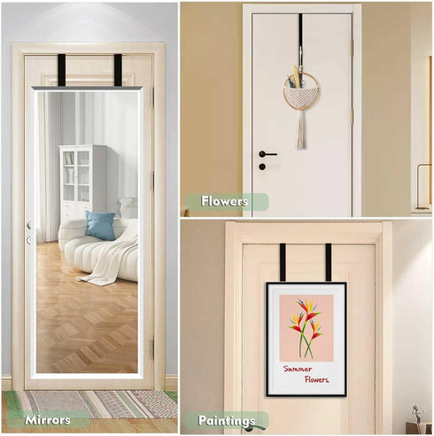 Adjustable Over-The-Door Mirror Hanger Set with Protective Lining, 2 Pcs Mirror Hooks (Mirror Not Included) (Black)