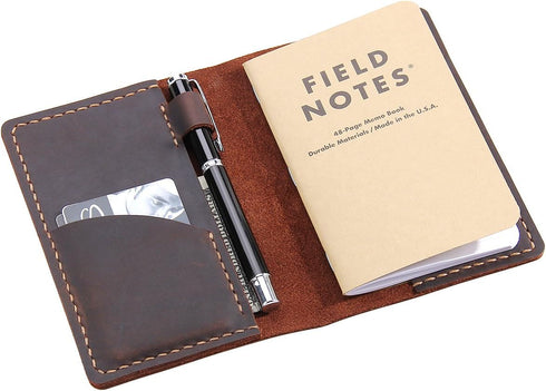 Leather Journal Cover for Field Notes, Handmade Vintage Cover for 3.5" x 5.5" Notebooks, Coffee