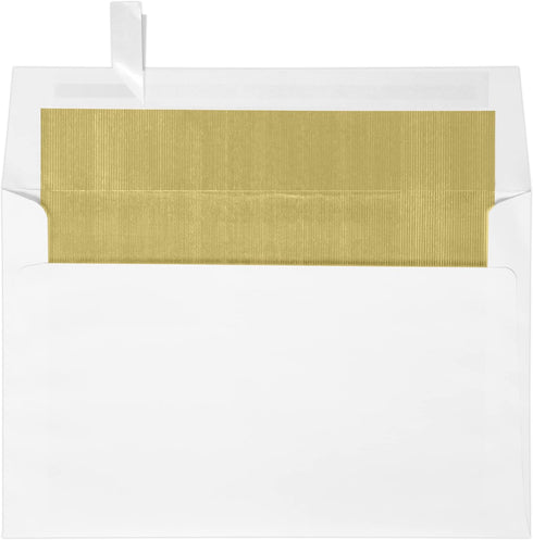 LUXPaper A9 Foil Lined Invitation Envelopes | White w/Gold LUX Lining | 5 3/4" x 8 3/4" | 60lb. Text | 50 Qty