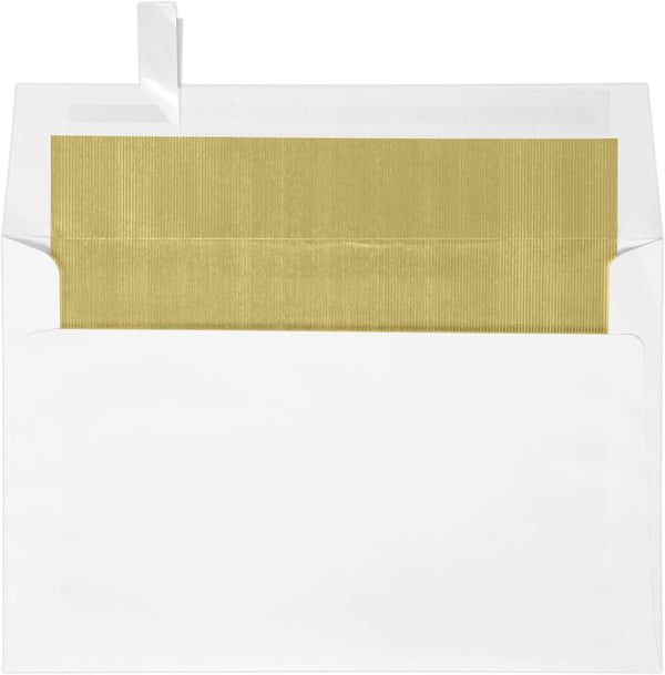 LUXPaper A9 Foil Lined Invitation Envelopes | White w/Gold LUX Lining | 5 3/4" x 8 3/4" | 60lb. Text | 50 Qty