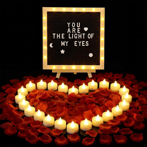 Grinsvalley Set, LED Felt Letter Board with Rose Petals and Candles Word Board with Letters, Artificial Rose Petals