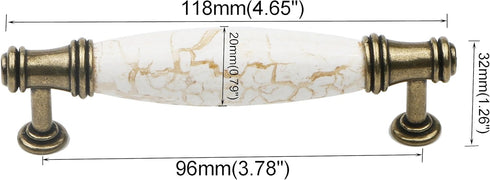 Set of 4 Marble Ceramic Handle Antique Cabinet Door Pull Modern Euro Style Furniture Drawer Kitchen Knob Handle Pull Decoration 3.78 inch(96mm) Hole Centers by Pxyelec