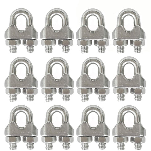 12Pcs M6 1/4 Inches Stainless Steel Wire Rope Cable Clip Clamp