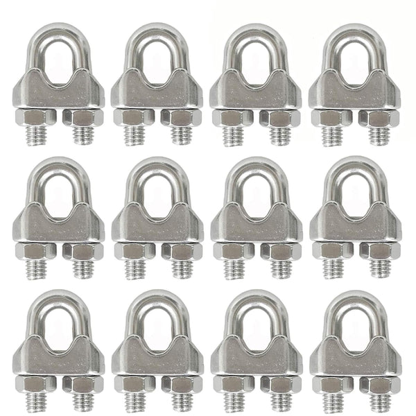 12Pcs M6 1/4 Inches Stainless Steel Wire Rope Cable Clip Clamp