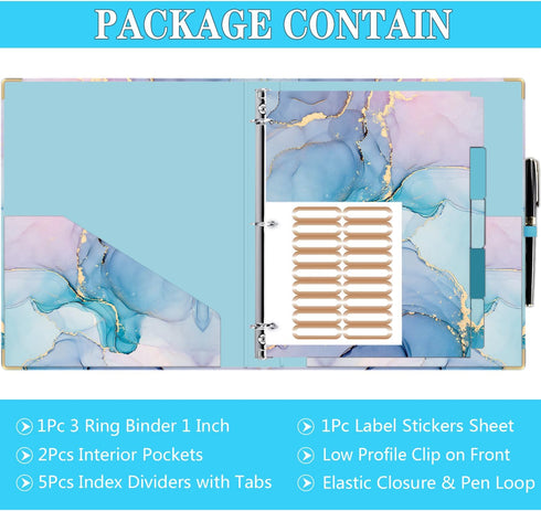 Lateefah 3 Ring Binder, 1 Inch Organizer for Letter Size (8.5'' x 11''), 5-Tab Dividers and Pockets, Cute Portfolio