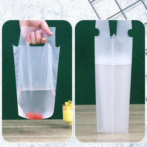 CEZOOWYEX 500 Pack 1-Cup Packaging Drink Carrier for Delivery, Plastic Drinking Bags with Handle, To Go Clear Poly Bags