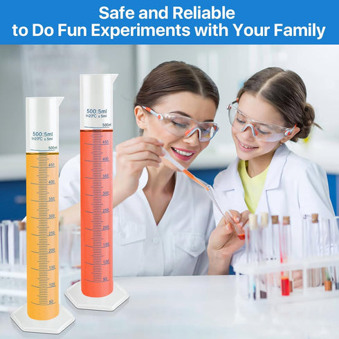 4 Packs 500ml Plastic Graduated Cylinder, Transparent Measuring Cylinder Set with Pour Spout for Science Projects